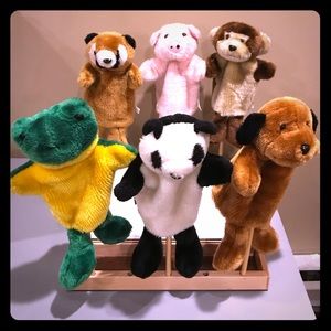 6 puppets-frog, panda, puppy, badger, pig, monkey
